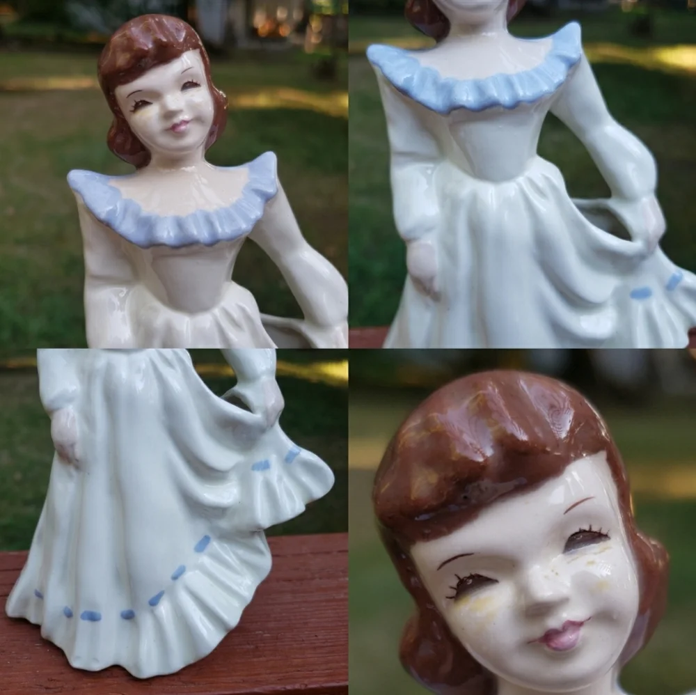 Vintage Florence Ceramics Man & Women Figurine & Flower Holder/Planter WITH WEAR